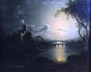 Arcadian River Landscape Bymoonlight,