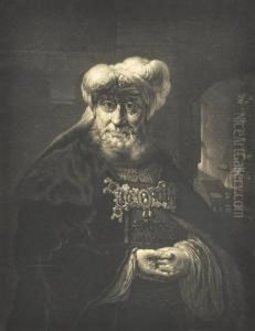 A Mezzotint After Rembrandt Depicting King Uzziah, Published By John Boydell, London, Ca