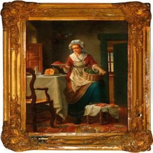 A Servant Girl With Vegetables At The Dining Table