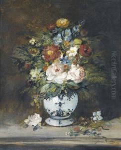 Stillleben Mit Blumen In Porzellanvase by Eugene Petit