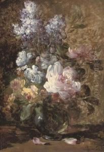 Summer Blooms In A Glass Vase by Eugene Petit