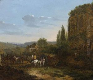 Bergers Pres De La Cascade. by Pierre-Joseph Petit