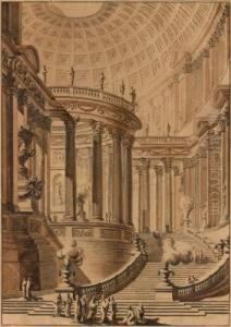 Architecture Animee
 Plume Et Encre Noire Sur Trait De Crayon Noir, Lavis Brun