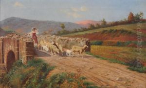 Gregge Al Pascolo Con Figura by Filiberto Petiti
