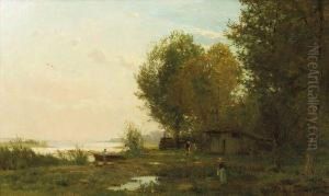 Paysage Lacustre Animee by Edmond Marie Petitjean