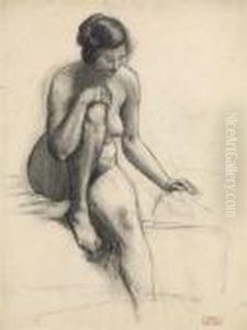 Etude De Femme Nue Assise by Hippolyte Petitjean