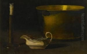 Still Life With Candlestick, Brass, Sewing Kettle And Sauce Boat by John Frederick Peto
