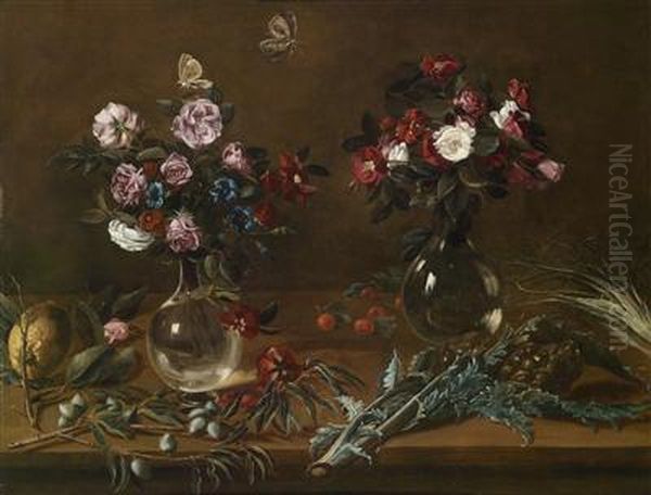 Flowers In Two Glass Vases - view 1