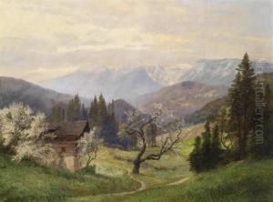 Spring, With Snow-covered Mountains In The Background
