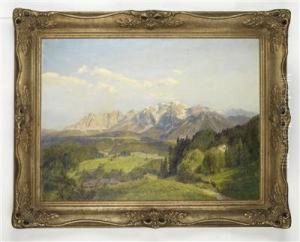 Landschaft Mit Bauernhauser Im Hintergrundder Wilde Kaiser