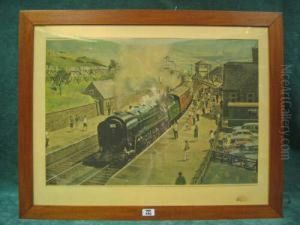 Steam Engine, Oliver Cromwell Colour Print, Dated 68 47cn X 67cm