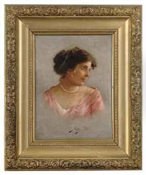 Portrait Of A Lady, Bust-length, In A Pink Dress - view 1