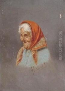 Portrait Of An Old Lady In A Red Headscarf