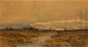 Mounted Figure Leading A Horse On A Dirtroad by Ladislaus Eugen Petrovits