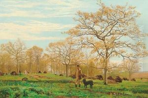 A Sporting Man And His Dog In A Wooded Landscape A Sporting Man And His Dog In A Wooded Landscape