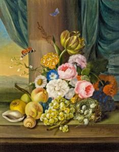 Blumen- Und Fruchtestillleben Mit Vogelnest by Franz Xaver Petter