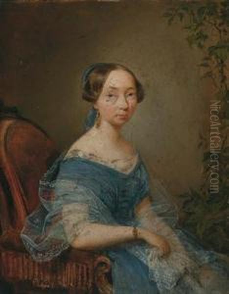 Portrait Of Amalie Bartsch In A Blue Dress - view 1