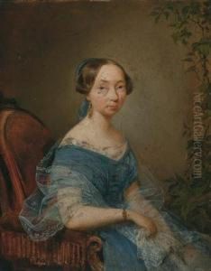 Portrait Of Amalie Bartsch In A Blue Dress by Theodor Petter