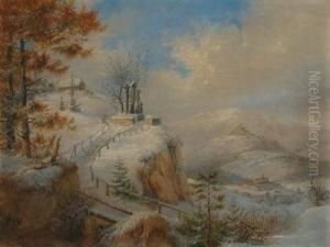 Winter Landscape With Station Of The Cross by Theodor Petter