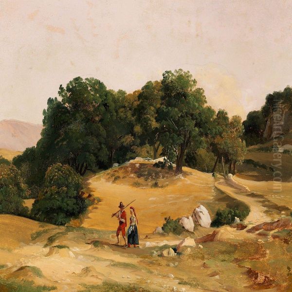Italian Landscape With Ayoung Couple On A Path - view 1