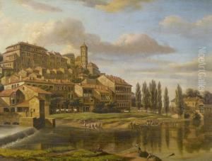 Ansicht Einer Italienischen Stadt Mit Figurenstaffage. by Joseph Petzl