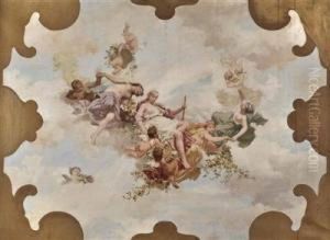 Flora Und Drei Schwebene Genien Mit Putti Flora Und Drei Schwebene Genien Mit Putti