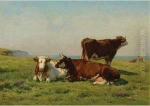 Cows Grazing By The Sea by Juliette Peyrol Bonheur