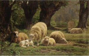 Sheep Grazing In A Wooded Clearing by Juliette Peyrol Bonheur