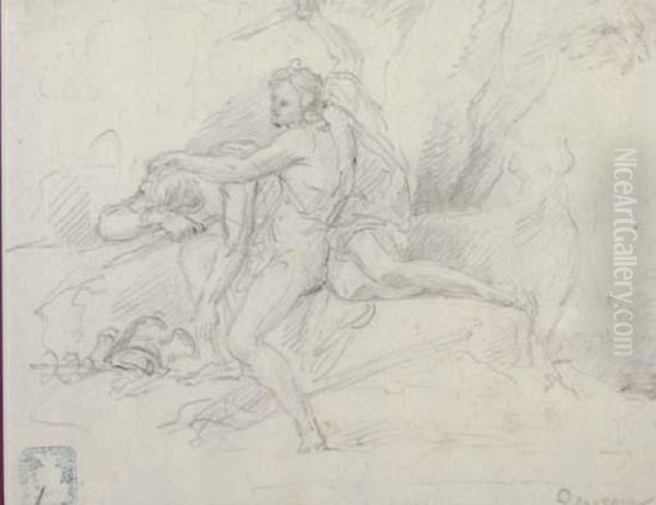 A Man Drawing His Dagger On A Figure Resting In A Landscape - view 1