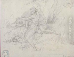 A Man Drawing His Dagger On A Figure Resting In A Landscape by Jean-Francois-Pierre Peyron