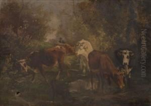 Cattle, Shepherd And Dog by Aymar Pezant