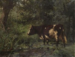 Cow Near The Watering Place In The Forrest by Aymar Pezant