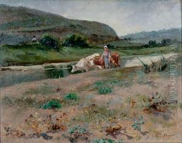 Vachere Et Ses Betes Au Bord De L'eau - view 1