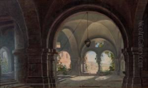 Blick Durch Ein Romanisches Klostergewolbe