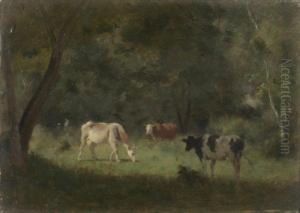 Vaches Dans La Clairiere by Jean Pezous