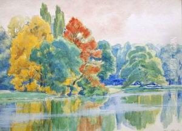 Herbstlich Gefarbte Baume Am Wasser - view 1