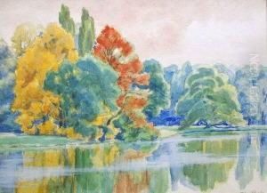 Herbstlich Gefarbte Baume Am Wasser by Felix Georg Pfeifer