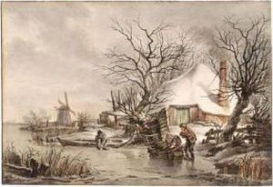 Winter Landscape With Figures Gathering Wood