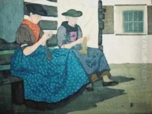 Donne Della Val Sarentino Che Lavorano A Maglia by Karl Pferschy