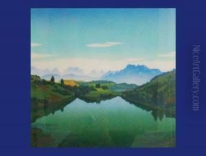 Tiroler Bergsee.farbholzschnitt, Rechts Unten Signiert: Karl Pferschy. 42 X 43.gerahmt