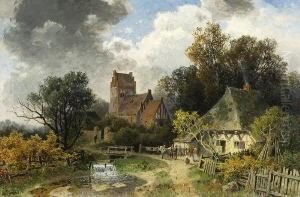 Dorf Mit Backsteinkirche. by Gustav Pflugradt