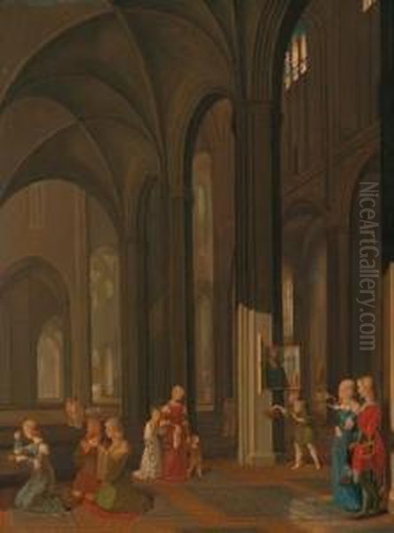 Circle Interior Of A Gothic Church With Romanticised Decorative Figures - view 1