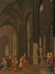 Circle Interior Of A Gothic Church With Romanticised Decorative Figures