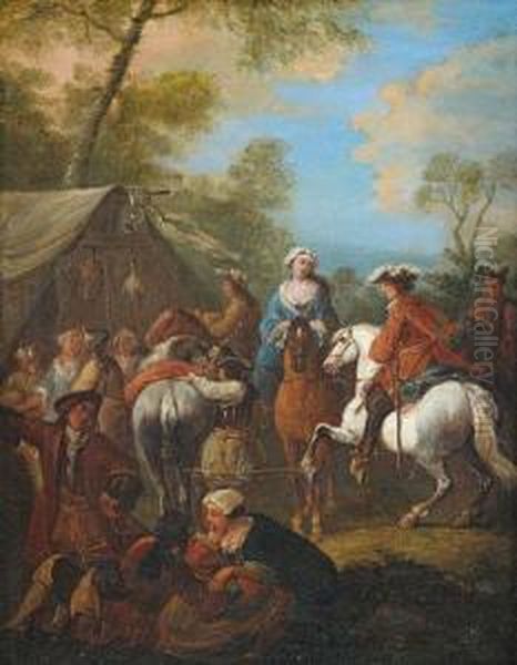 Berittene Soldaten An Einem Marketenderzelt - view 1