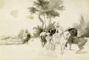 Mostly Studies And Sketches Of Horses, Riding And Hunting Scenes by Johann Georg Pforr