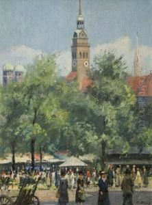 Viktualienmarkt In Munchen by Alois Pfund