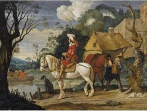 River Landscape With Cavaliers Waiting For A Ferry