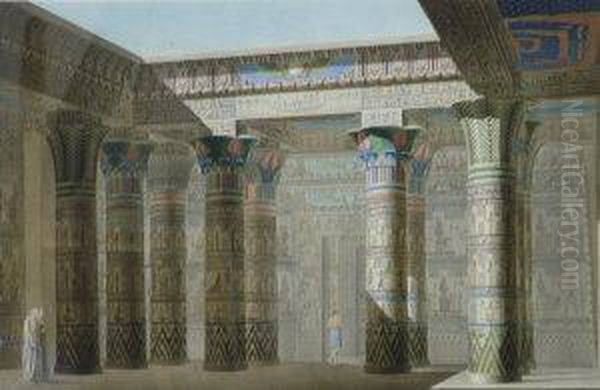 Vue Perspective Interieurecoloriee Prise Sous Le Portique Du Grand Temple - view 1