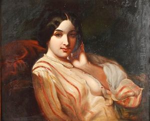 Young Girl With A Striped Dress And Pearl Necklace Young Girl With A Striped Dress And Pearl Necklace