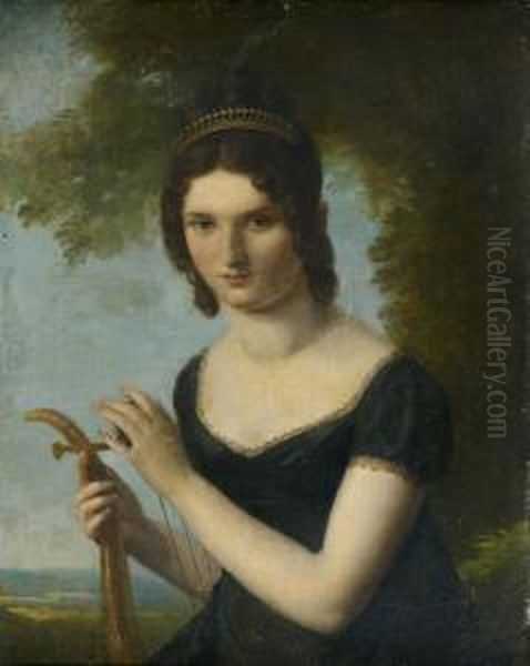 Portrait Presume De La Marechale Jourdan Jouant De La Lyre Dans Un Paysage - view 1